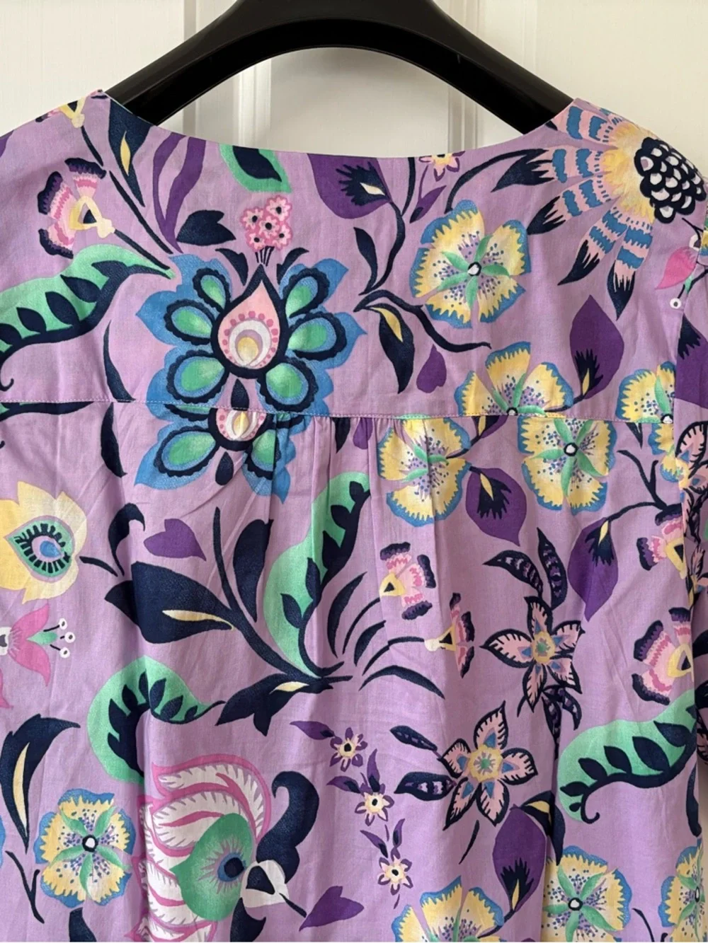 NWT, Talbots Cotton Short Sleeve Tie Front Top, Lavender Jacobean Floral, Size L - Picture 8 of 13